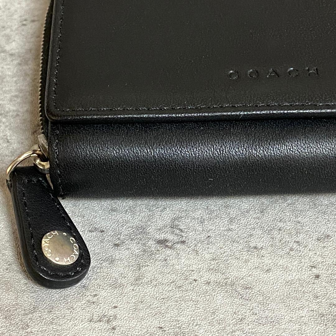 ✨極美品✨ COACH コーチ 二つ折り財布 黒 レザー パスケース