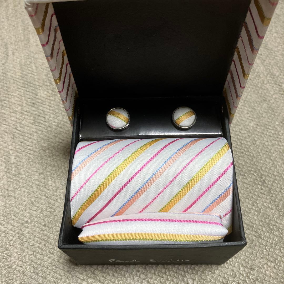 Paul Smith ストライプ ネクタイ カフリング　ハンカチセット