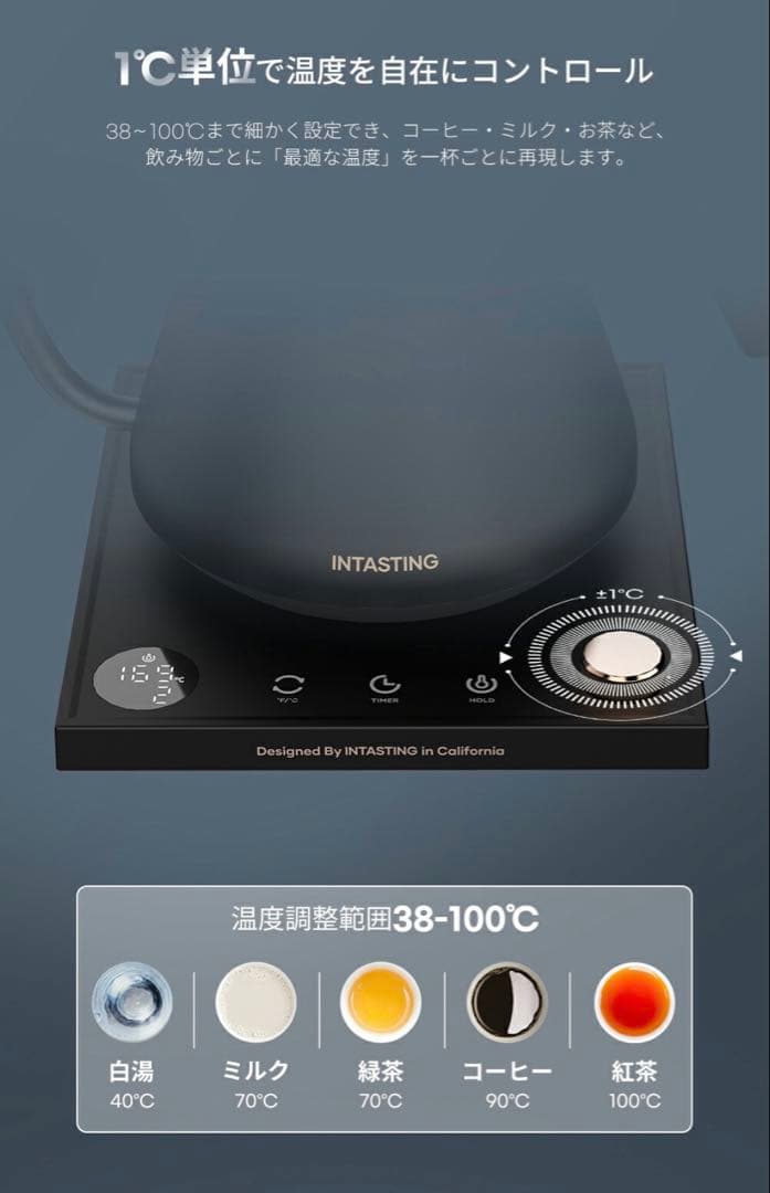 Epeios 電気ケトル 0.9L コーヒー ドリップ 1℃単位温度調節 保温
