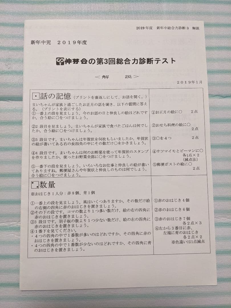 伸芽会　年中児向け 総合力診断テスト　6回セット