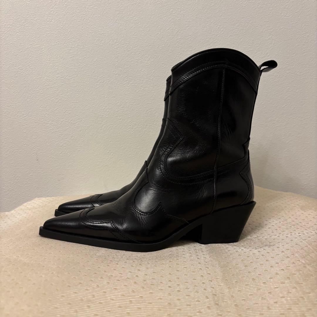 ZARA 美品☆ヒール カウボーイアンクルブーツ ウエスタンブーツ 25cm