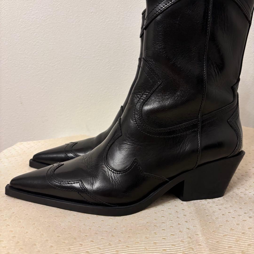ZARA 美品☆ヒール カウボーイアンクルブーツ ウエスタンブーツ 25cm