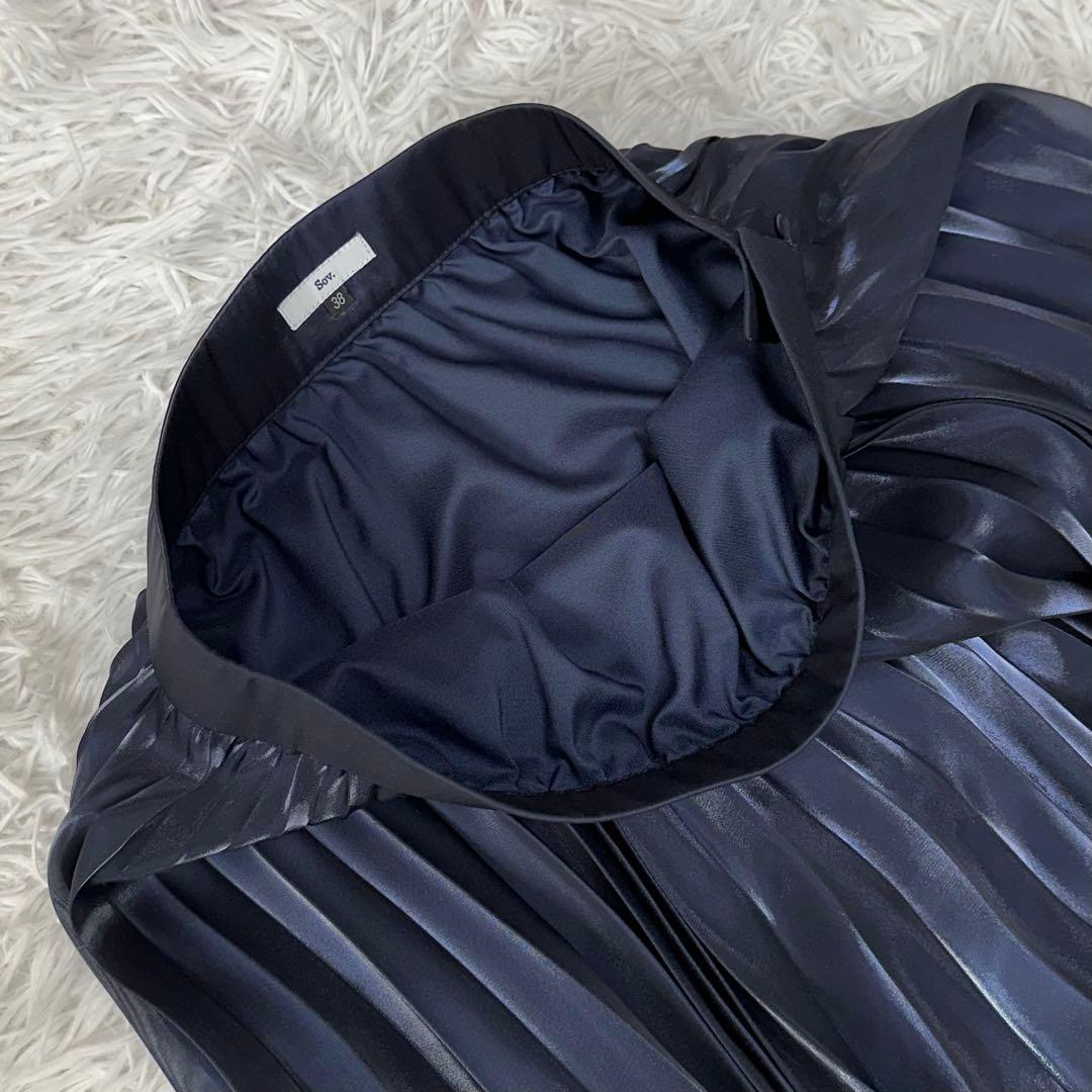 ✨美品✨2024年 定価5万 sov. ソブ サテンプリーツスカート ネイビー