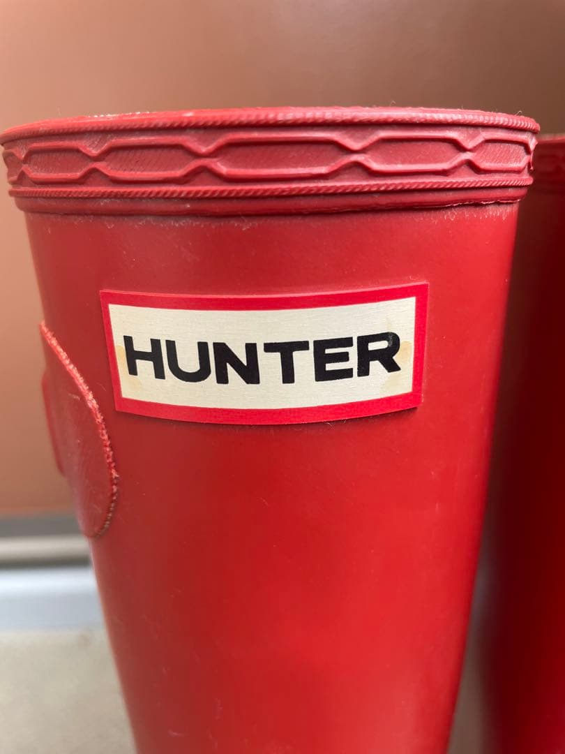 ハンターHUNTERオリジナルトールロングレインブーツ長靴赤レッドバックル付き