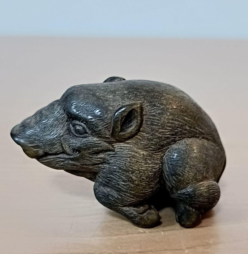 猪木彫根付　柘植根付　時代物　江戸時代　古根付