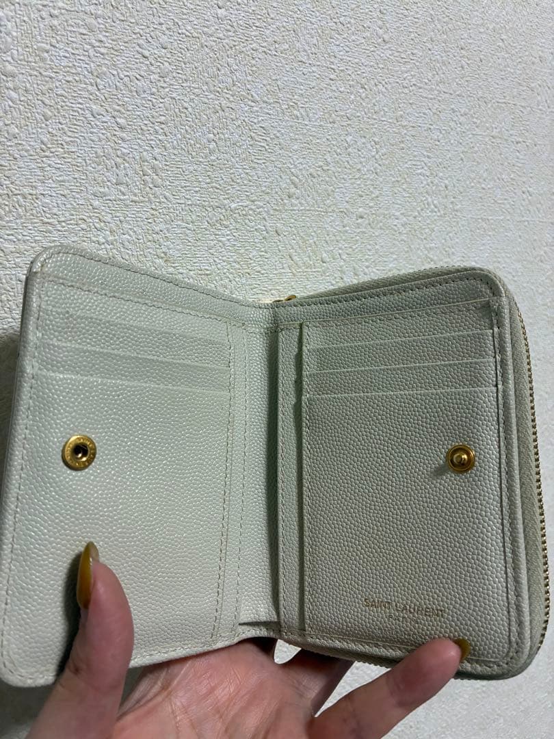 【美品✨】YSL サンローラン 二つ折り 財布 ホワイト アイボリー