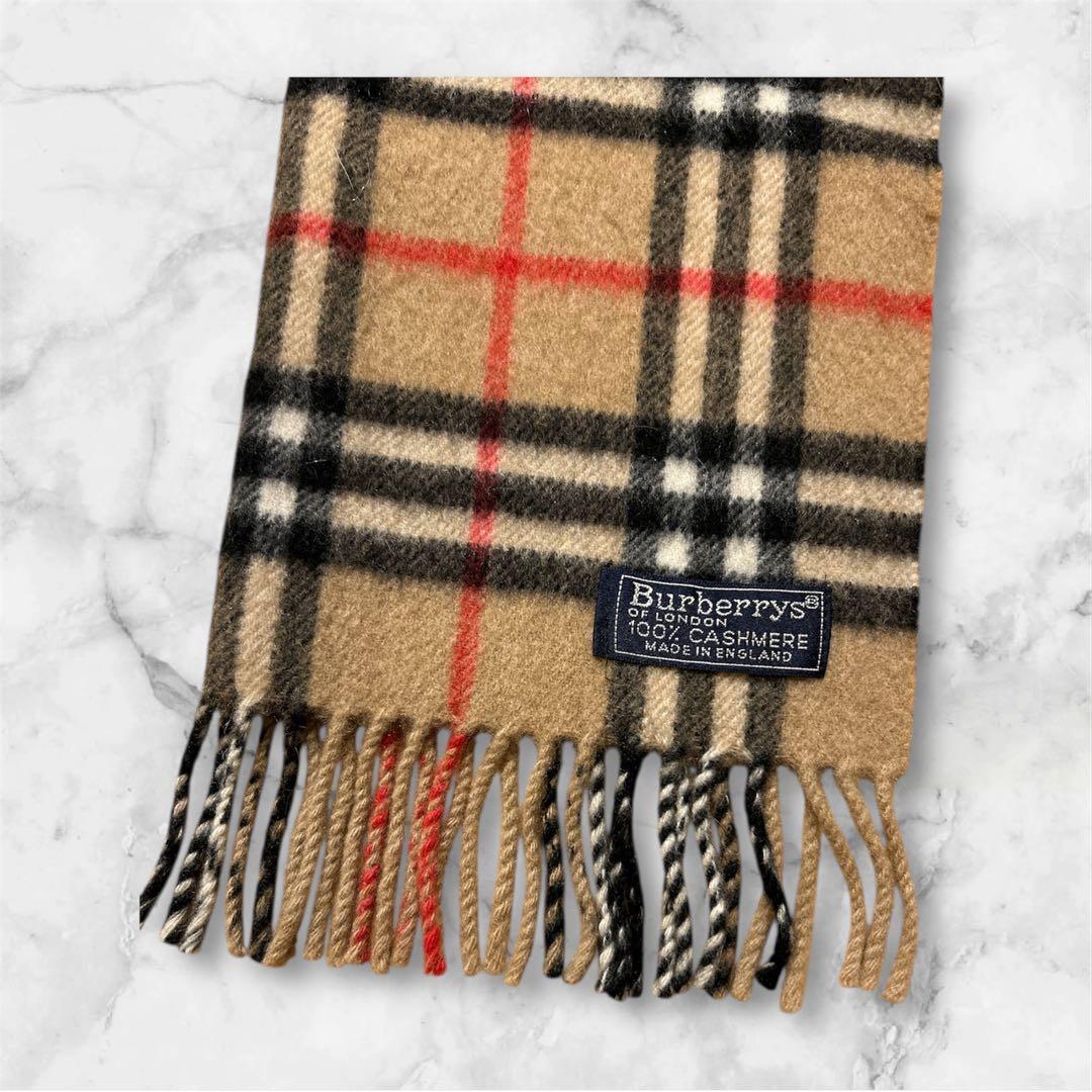 美品 Burberrys バーバリー カシミヤマフラー ノバチェックキャメル英国
