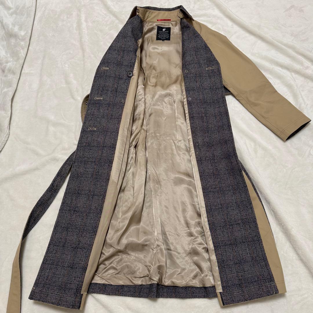 ラブレス トレンチ コート チェック コンビバルーン 異素材 フレア グレー