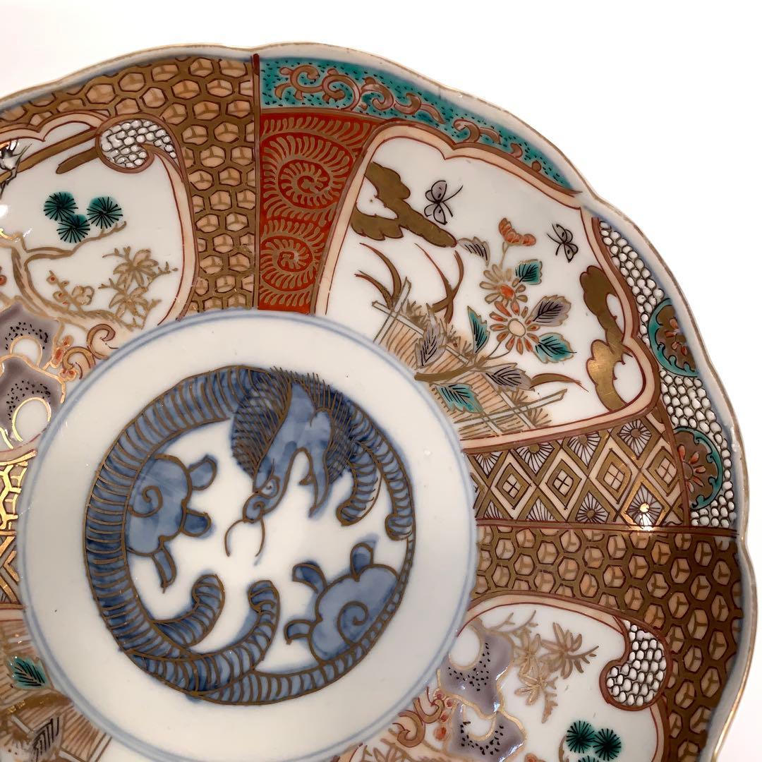 伊万里金襴手松竹梅と龍図七寸皿∅21㎝　骨董　古伊万里　R-0271w2ダS
