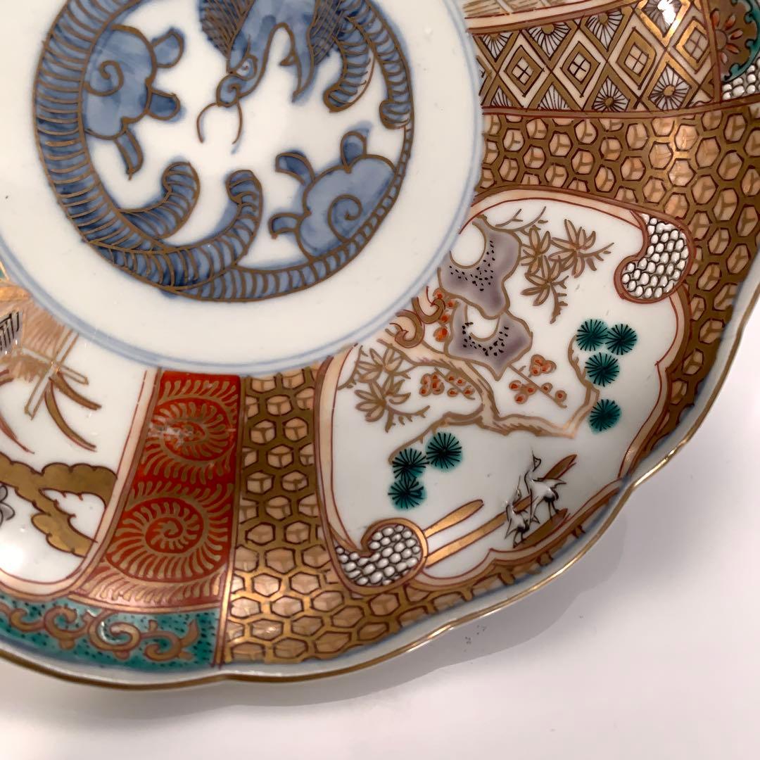 伊万里金襴手松竹梅と龍図七寸皿∅21㎝　骨董　古伊万里　R-0271w2ダS