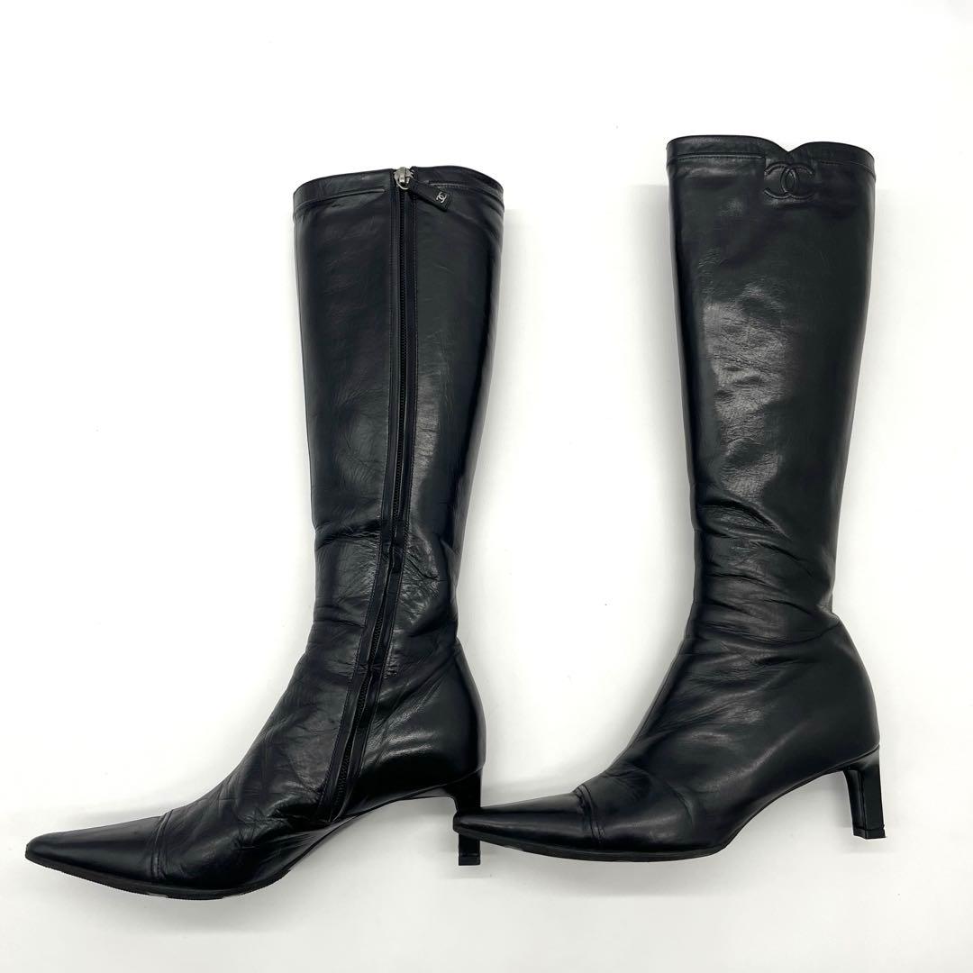 シャネル CHANEL ココマーク ロングブーツ ポインテッドトゥ 37 1/2
