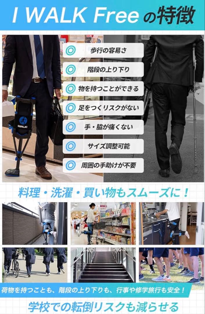 【最新モデル】iWALK 3.0 松葉杖_アイウォーク・フリー（送料込み）