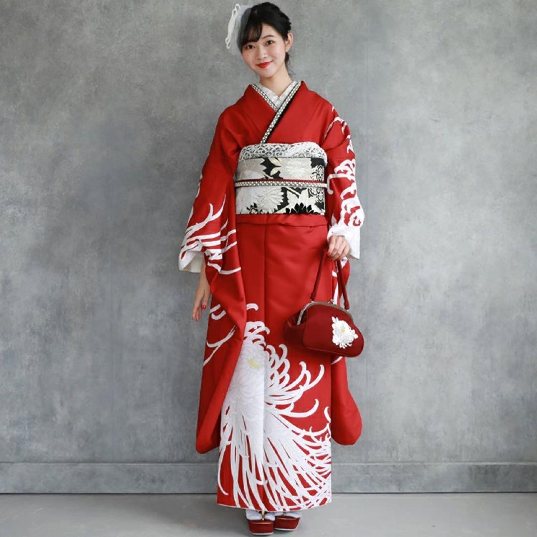 新品 振袖単品 赤地に華やか乱菊