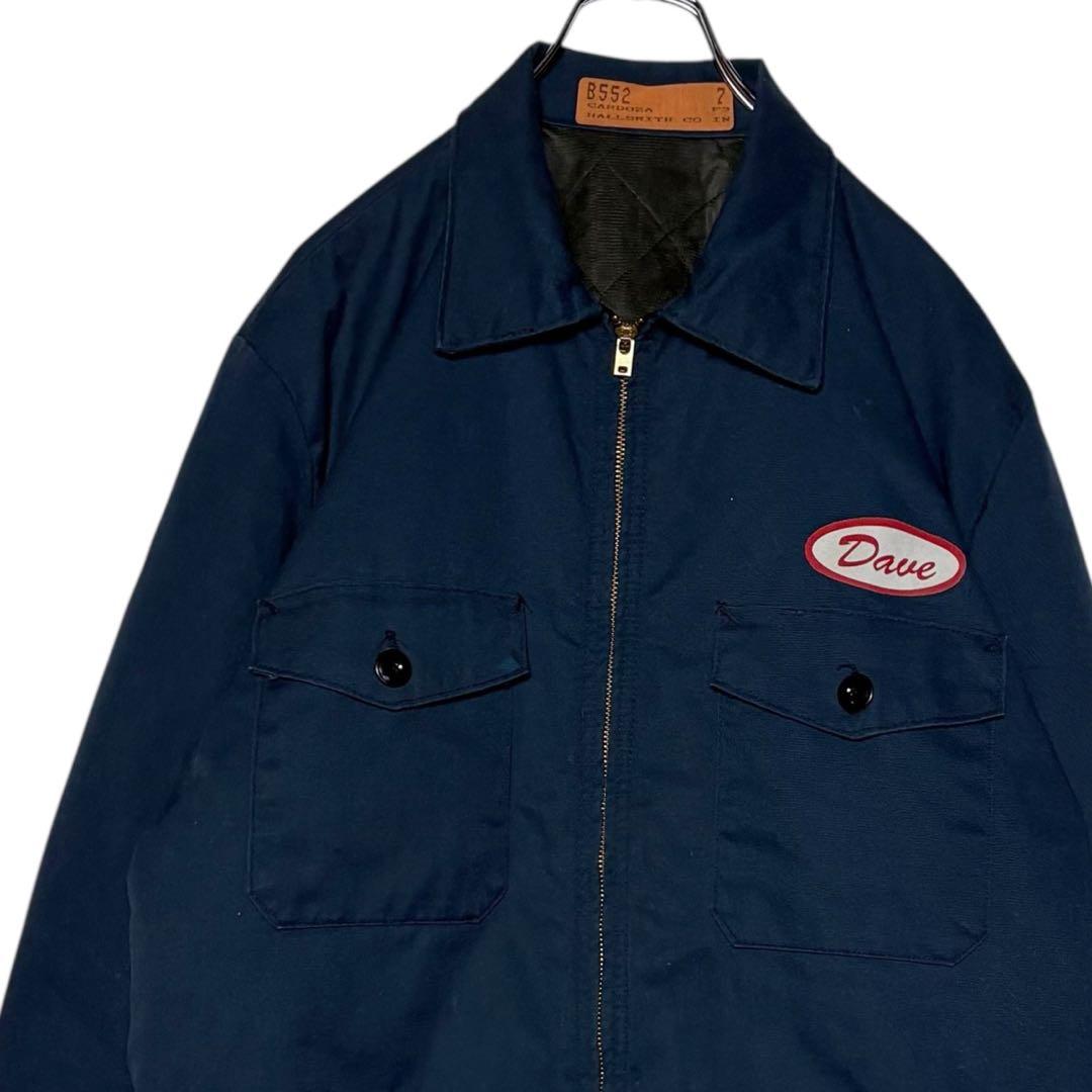 90sヴィンテージUSA古着 ワークジャケット 紺色L 短丈ブルゾン ジャンパー
