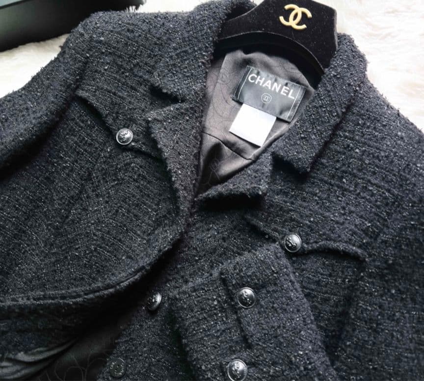 美品　CHANELシャネル　リトルブラック　リボン　ツイード　ジャケット