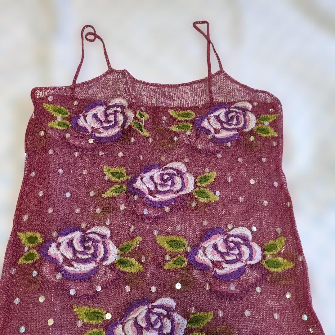オゾンコミュニティ バラの刺繍とスパンコールの キャミワンピースとカーディガン