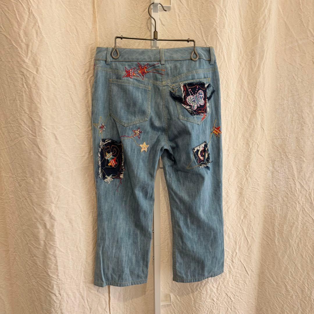 ジョンガリアーノ 2002年 コットン 刺繍 パッチワークフレアデニムパンツ