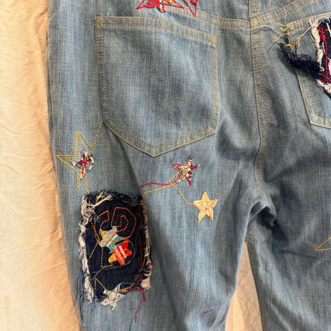 ジョンガリアーノ 2002年 コットン 刺繍 パッチワークフレアデニムパンツ