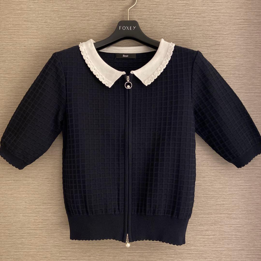 ♡極美品♡ Rene 白衿 Wジップ カーディガン 36 ブラック