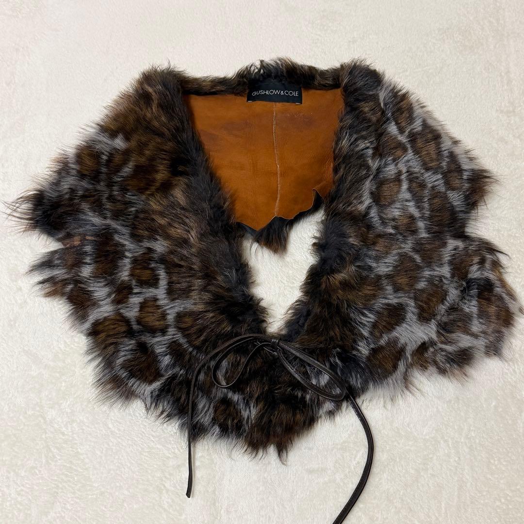 ガッシュロウアンドコール　リアルファー ヒョウ柄ショール 羊革　ストール
