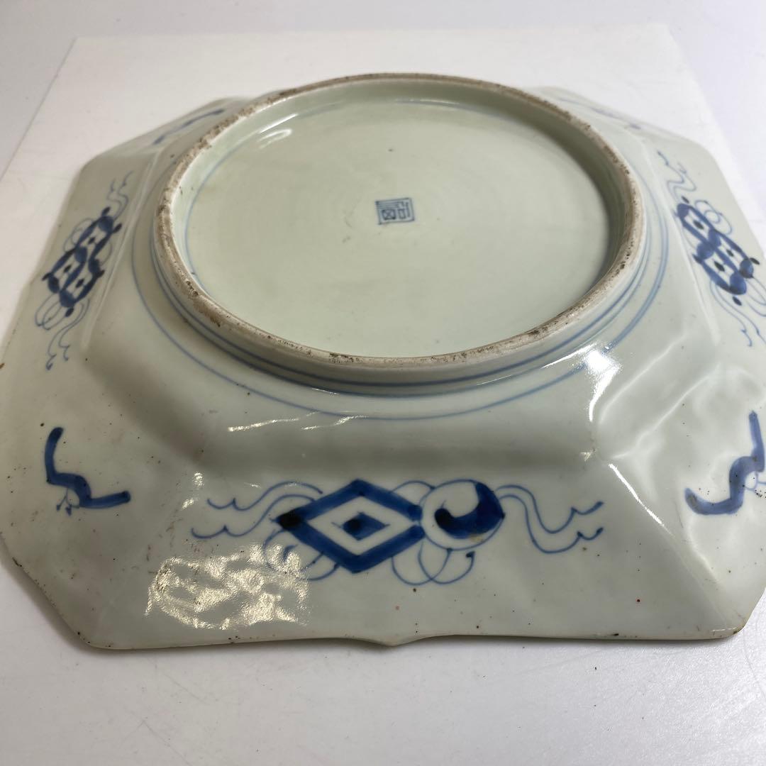 古伊万里　染錦赤絵角皿　木箱付　幅約29.5㎝　東Y7-0404③タコサ
