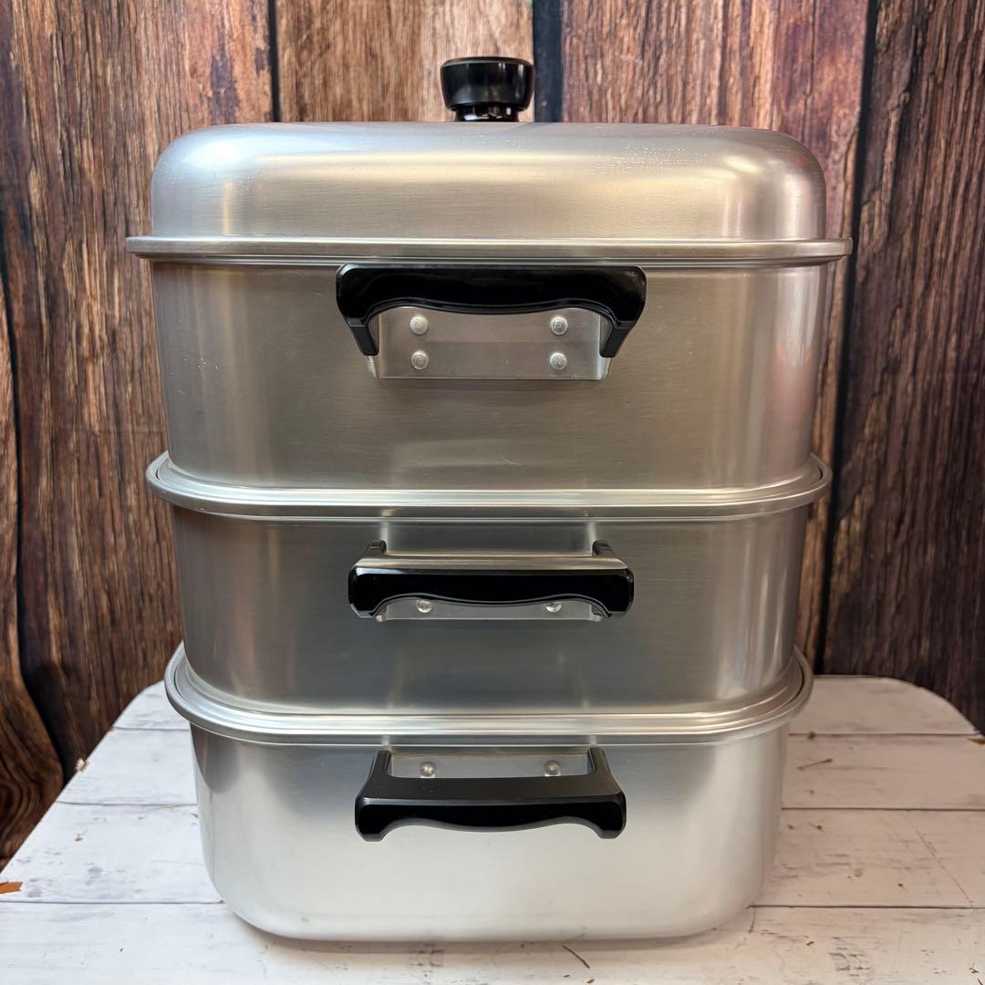 AKAO アカオ 角型蒸器 30cm 二重 三段 調理器具 業務用