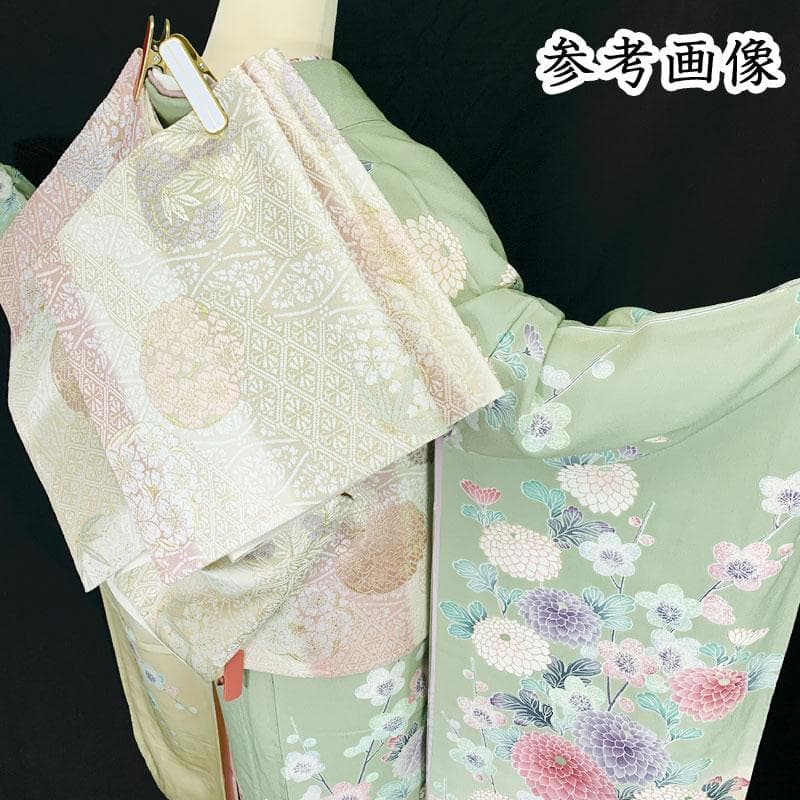 509z23☆振袖 古典柄 友禅 金彩 饅頭菊 梅 くすみ黄緑☆成人式 結婚式