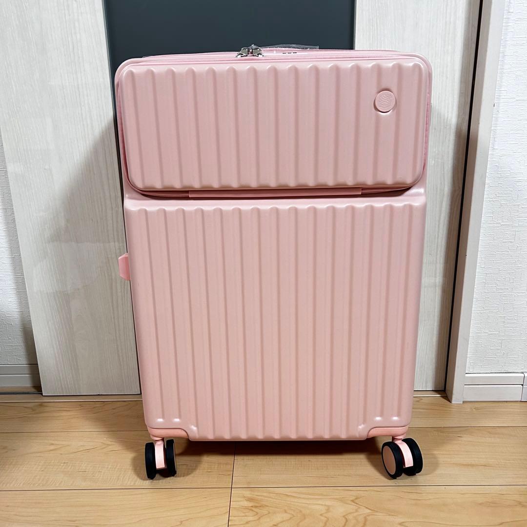 美品✨ スーツケース キャリーケース フロントオープン Mピンク カバー付き