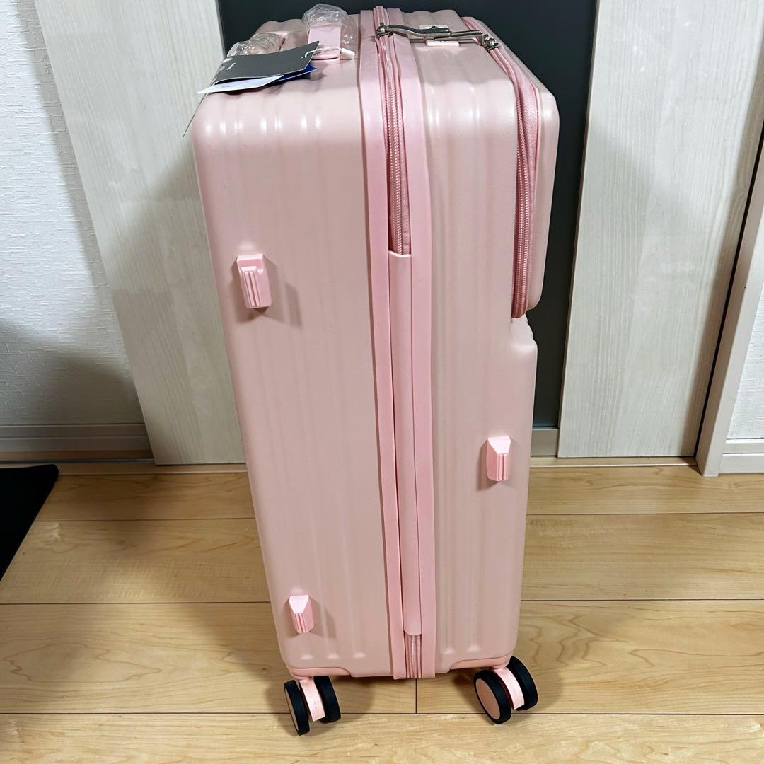 美品✨ スーツケース キャリーケース フロントオープン Mピンク カバー付き