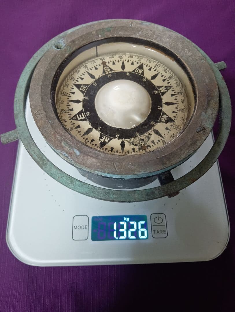 戦前稀少レア干支文字盤入重量１３２６グラム緑青景色古銅製船舶時代航海羅針盤当時物