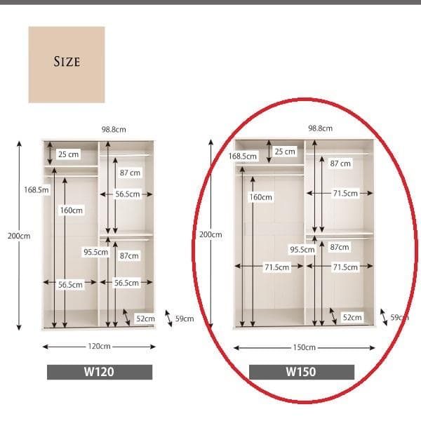 新品未組み立て　ルーバー折れ戸ワードローブ　150cm幅　オークナチュラル