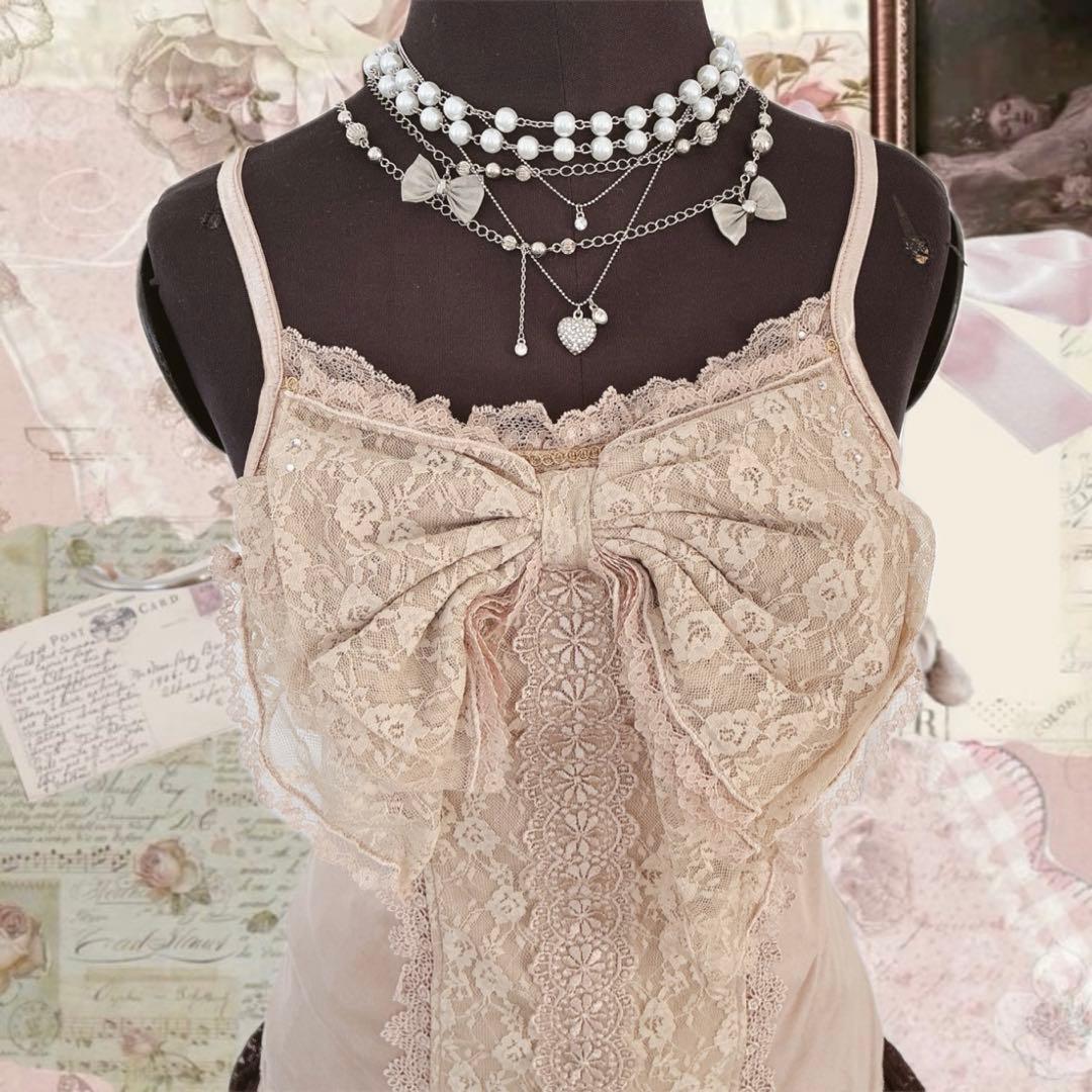 y2k axes femme ビッグリボン キャミソール レース ウィッシュコア