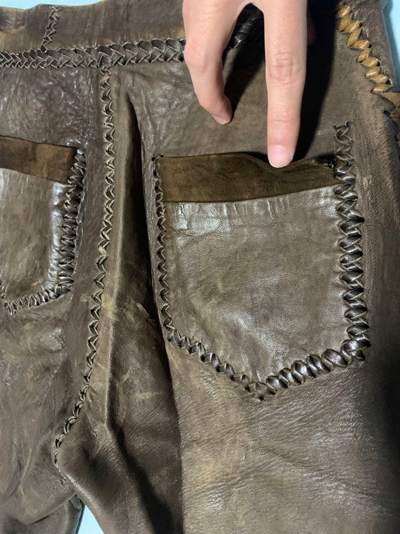 ヴィンテージレザーパンツ /60〜80sパッチワーク　42talon zip
