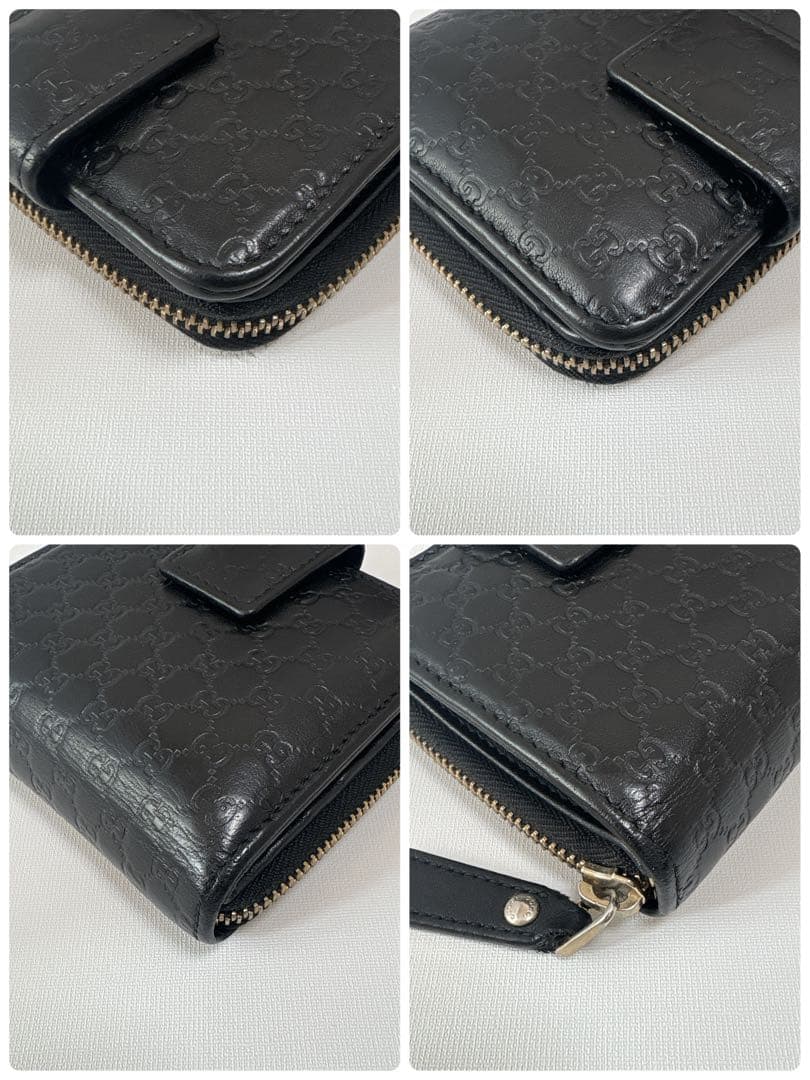 【美品】GUCCI グッチ 財布 マイクロシマ 二つ折り ブラックレザー上品大人