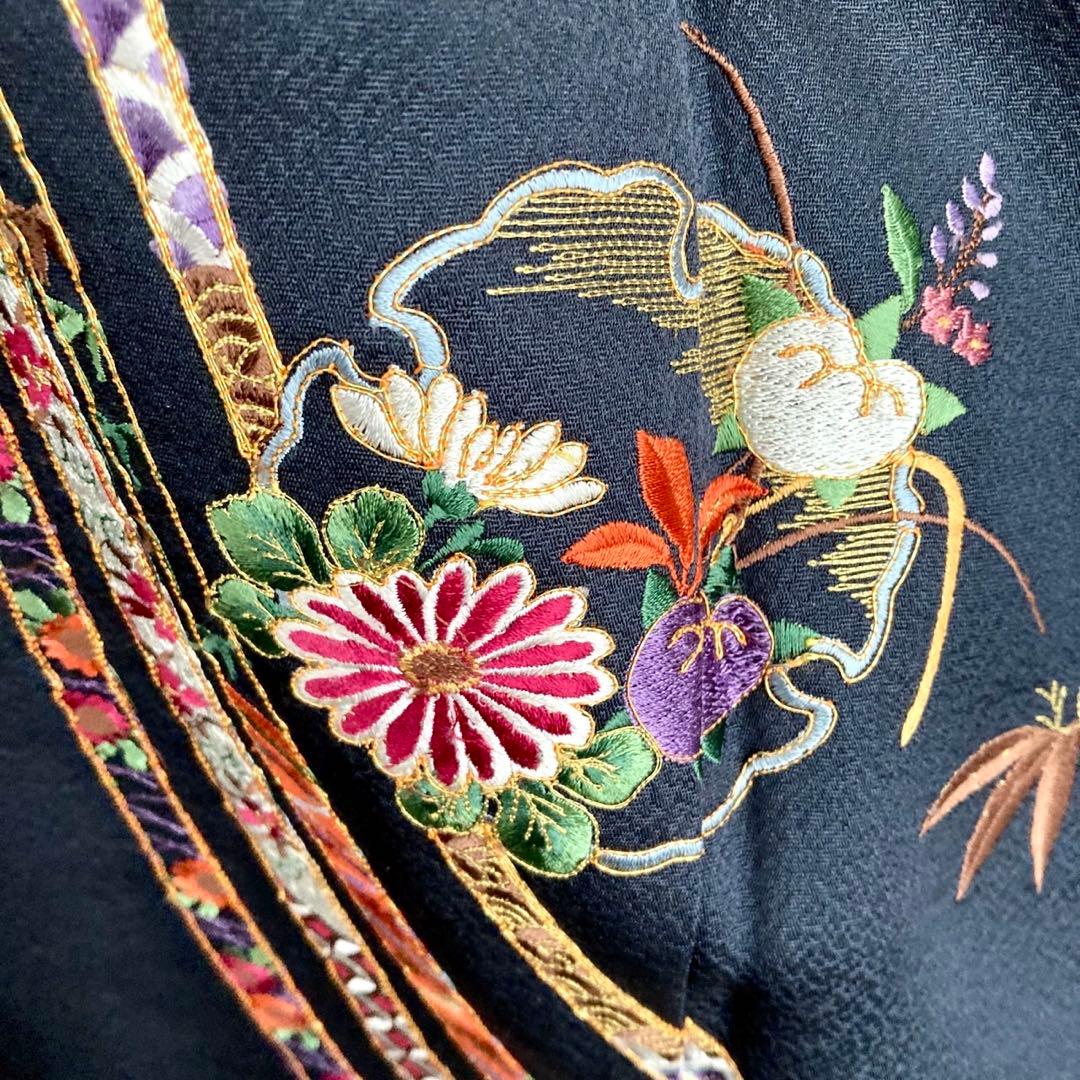 ★おはな★濃グレー 刺繍 振袖4点セット‼️TM NO120 フルセット