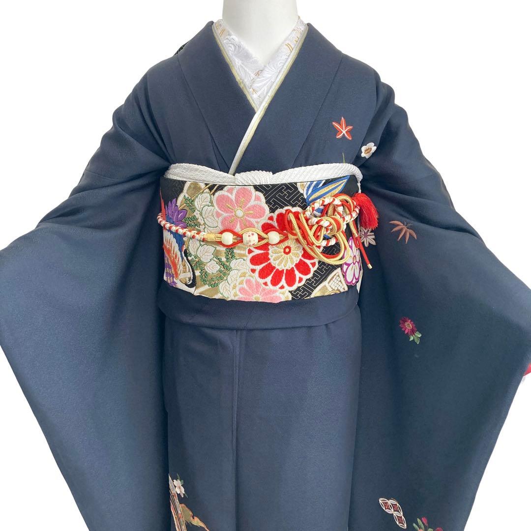 ★おはな★濃グレー 刺繍 振袖4点セット‼️TM NO120 フルセット