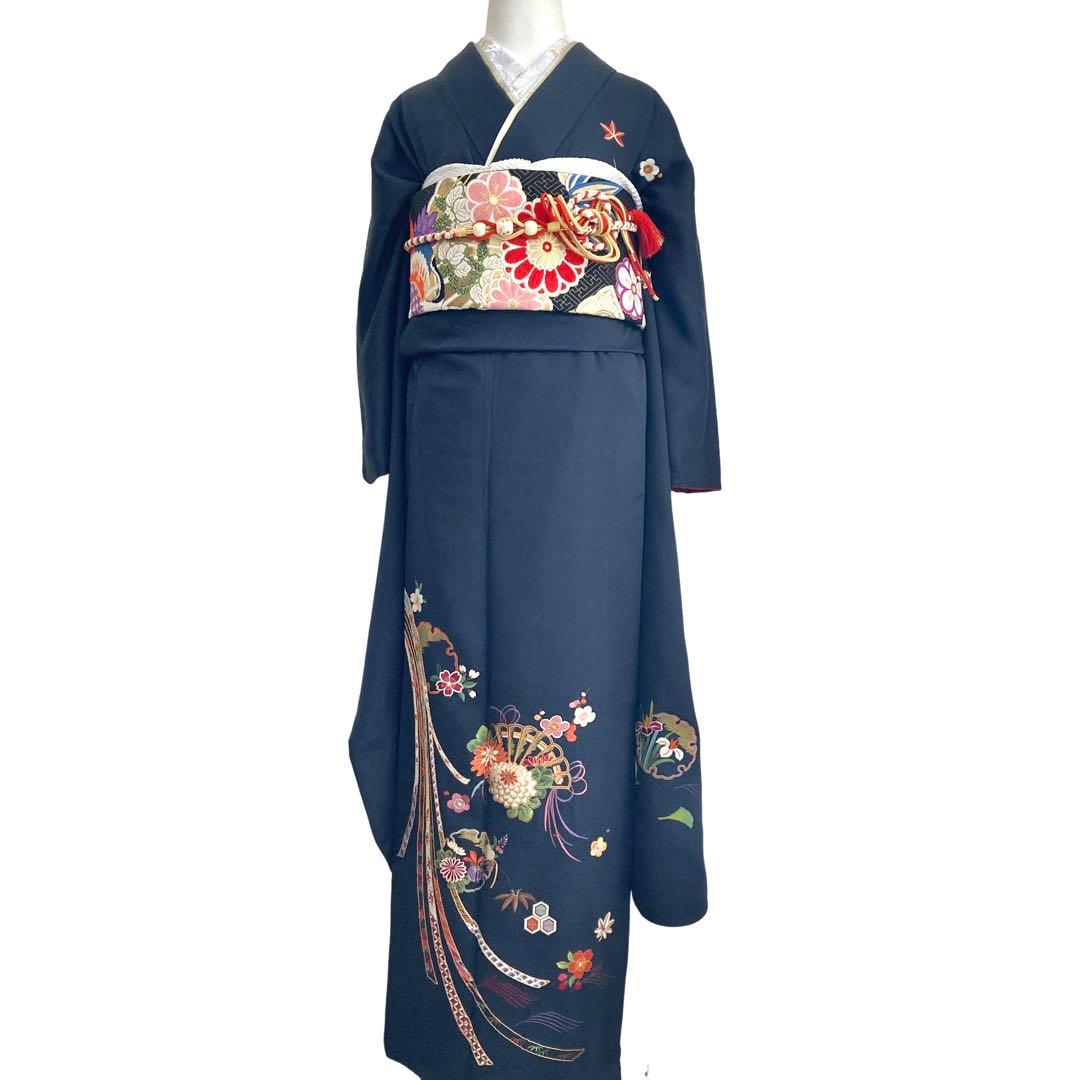 ★おはな★濃グレー 刺繍 振袖4点セット‼️TM NO120 フルセット