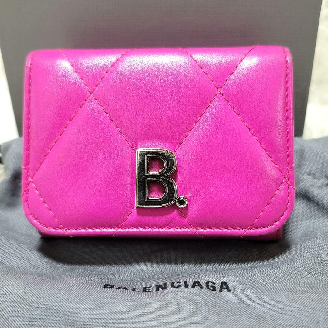 .*様 バレンシアガ 三つ折り財布 ミニ財布 キルティング Bロゴ金具 ピンク系