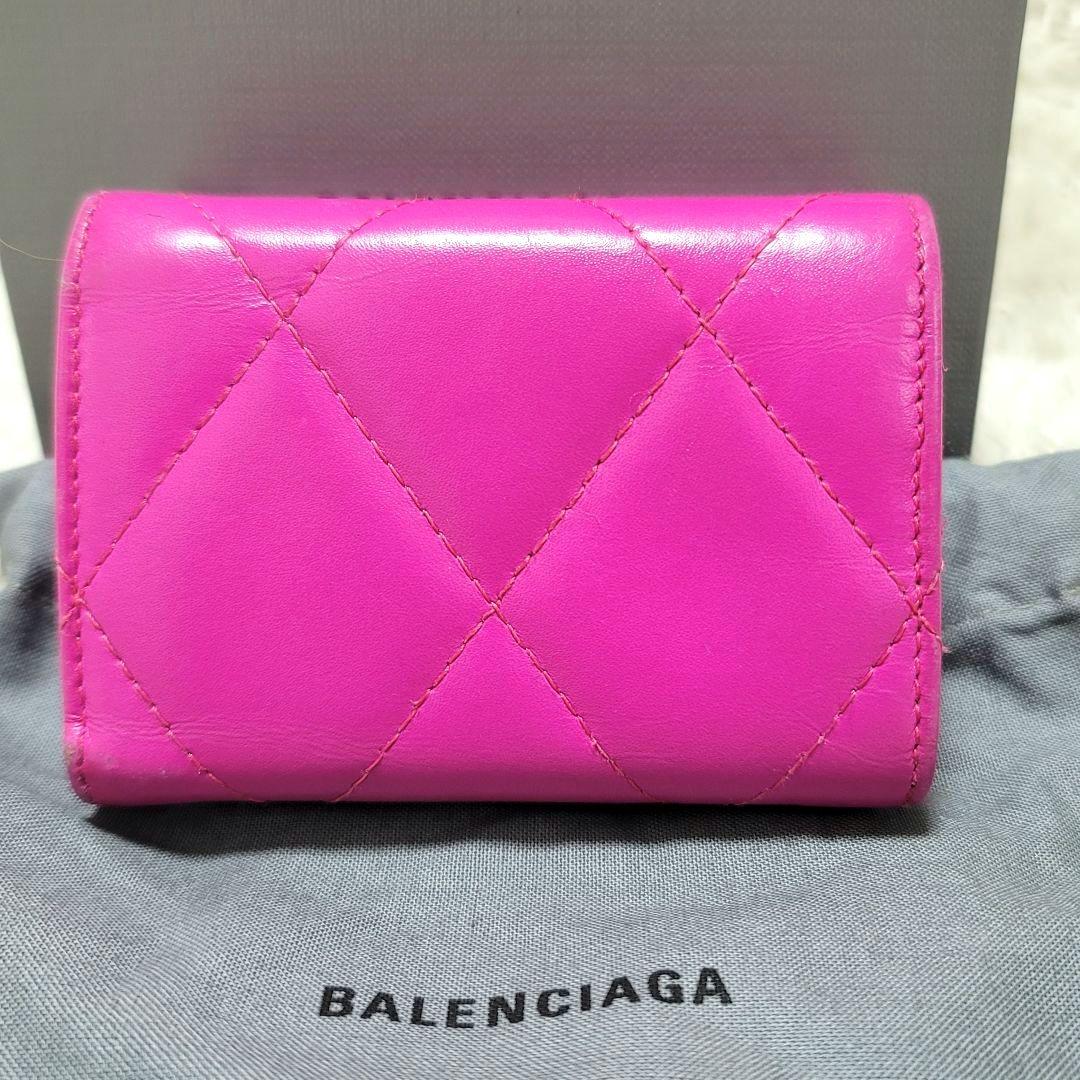 .*様 バレンシアガ 三つ折り財布 ミニ財布 キルティング Bロゴ金具 ピンク系