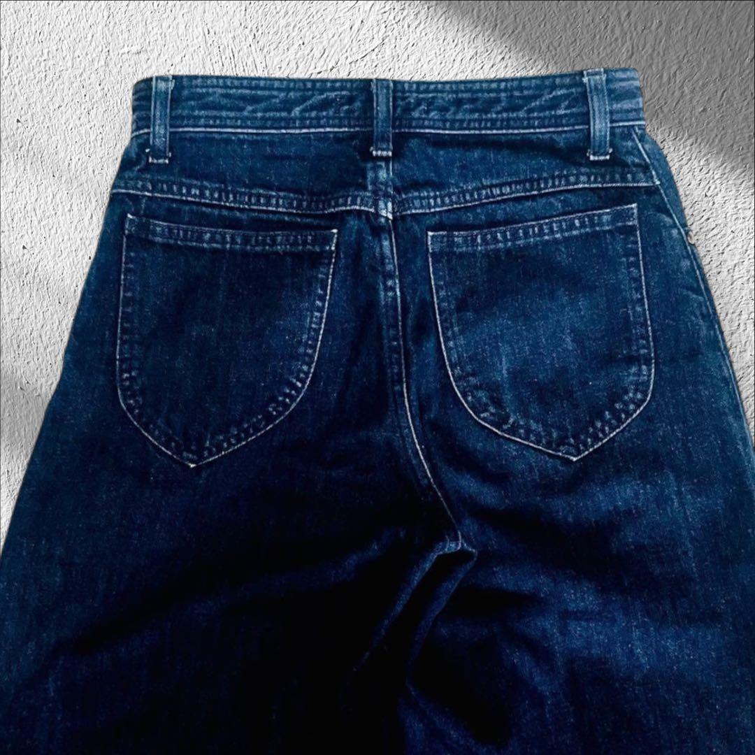 L 美品 【MOUSSY】ワイドデニムパンツ インディゴ 金ボタン ゆったり 2