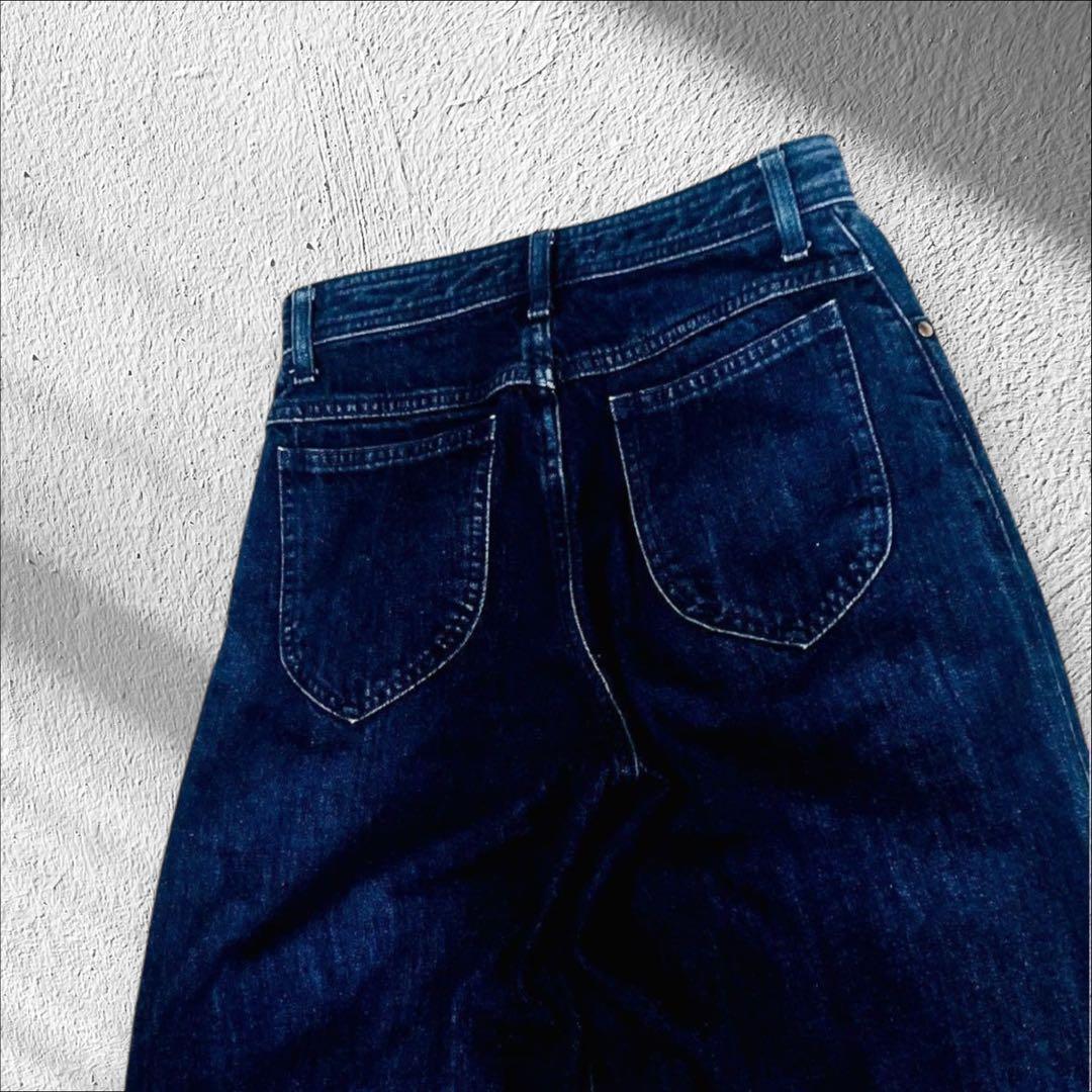 L 美品 【MOUSSY】ワイドデニムパンツ インディゴ 金ボタン ゆったり 2