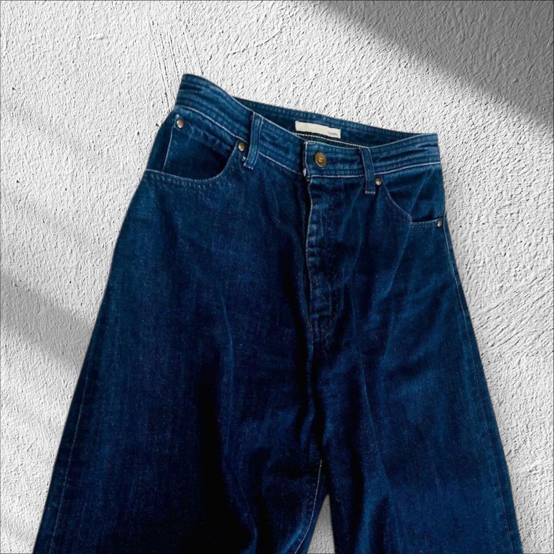 L 美品 【MOUSSY】ワイドデニムパンツ インディゴ 金ボタン ゆったり 2