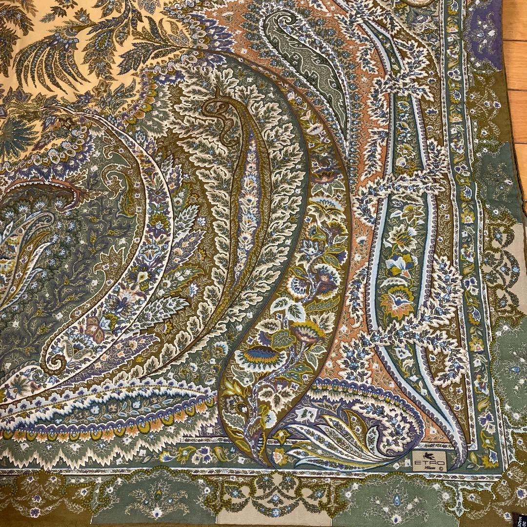 エトロ　大判ショール　ウールシルク　中古