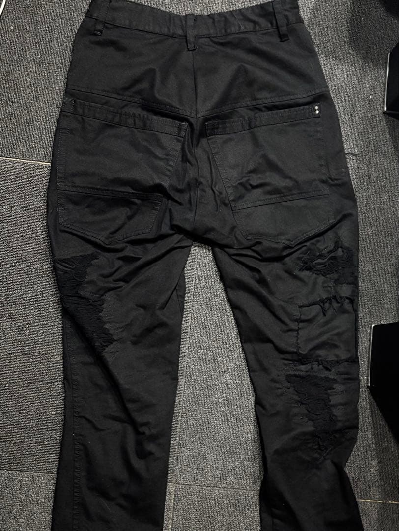 kmrii pants ダメージレザーパッチパンツメンズleather