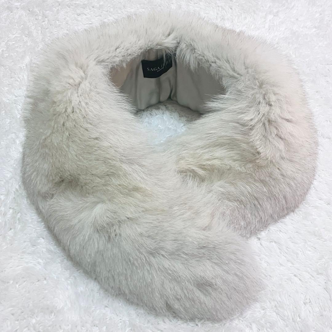 大判 SAGA FURS フォックス ファー ストール リアルファー ホワイト系