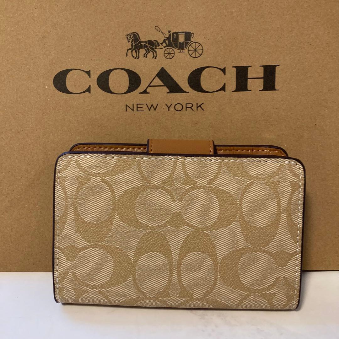 新品　COACH 長財布　コーチ　二つ折り財布　レディース メンズ ベージュ