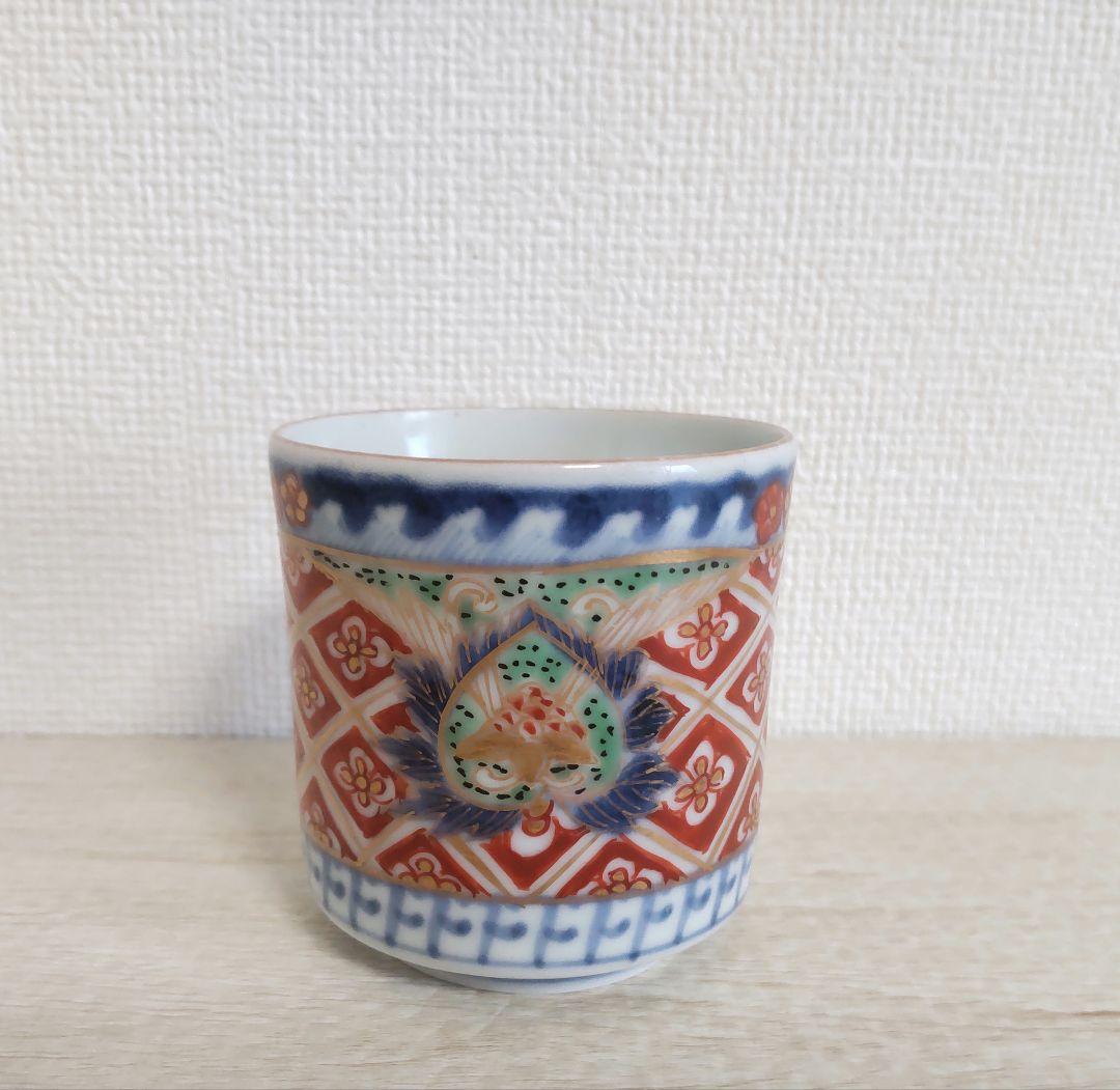 お値下げしました、古伊万里　色絵菱繋文　波手覗
