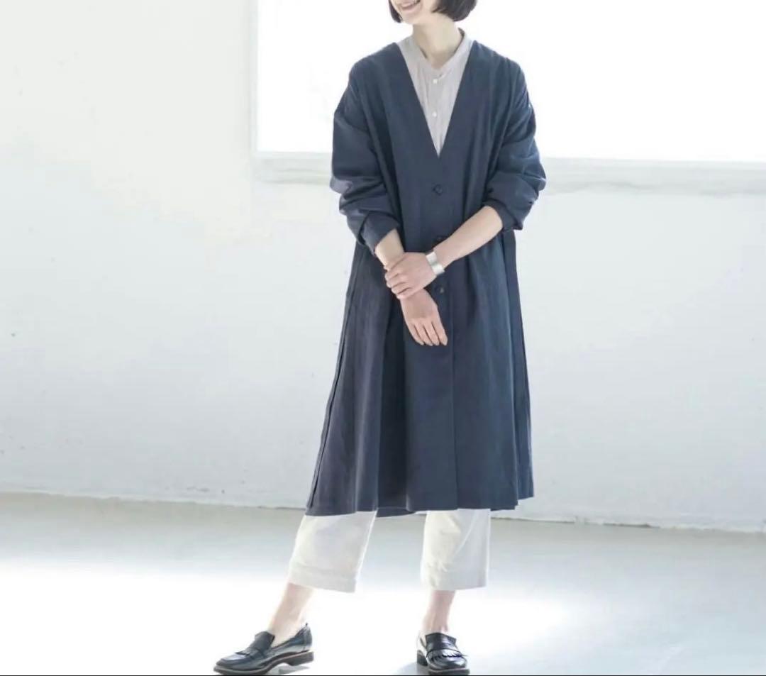 北欧暮らしの道具　香菜子さんとつくったアトリエコート　ネイビー　コットン　リネン