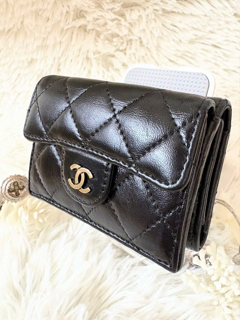 【極美品！】CHANEL マセラッテイ ブラック ラムレザー Wホック三つ折財布