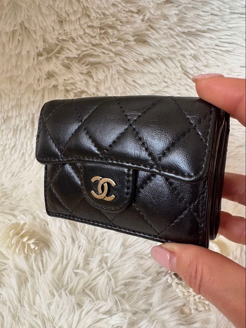 【極美品！】CHANEL マセラッテイ ブラック ラムレザー Wホック三つ折財布